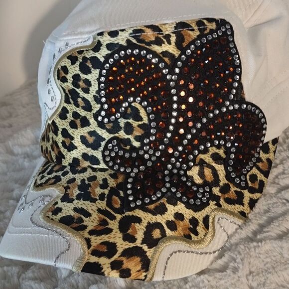 Kbethos Studded Animal Print Fleur-de-lis Woman's Cap - Picture 2 of 7